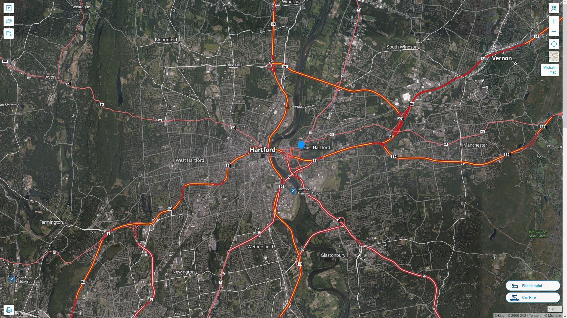 East Hartford Connecticut Highway and Road Map with Satellite View
